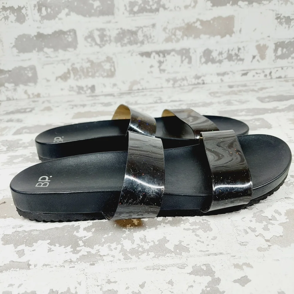 NEW BP. Black Strappy Slip On Summer Flat Unisex Beach Sandals M1000
